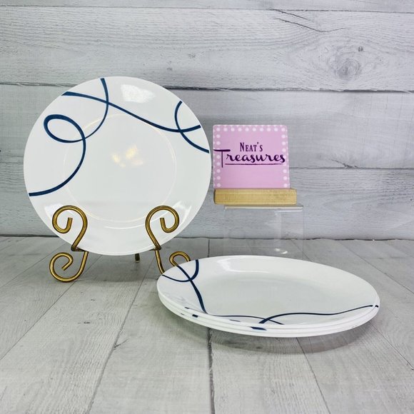 Corelle Dining Corelle By Corning Lia Livingware Grayblue Swirl Line Coupe Lunch Plates Set